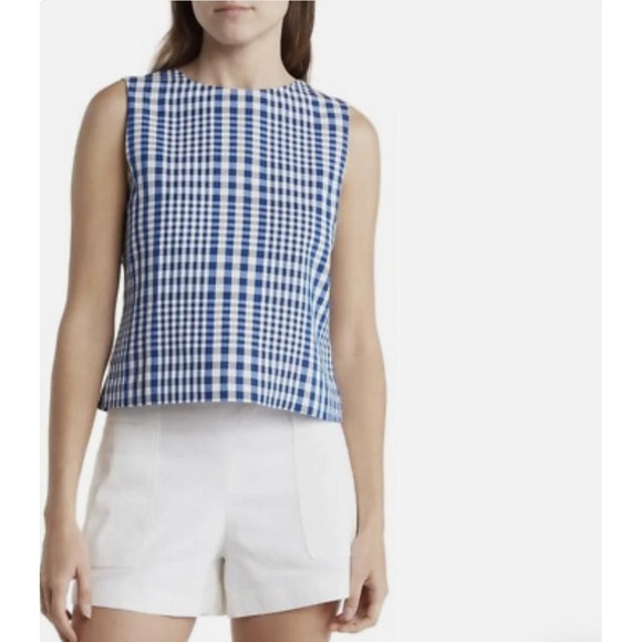 THEORY Women’s Dillon Plaid Shell AD in Blue|White|Black-Size Small - Picture 1 of 10